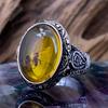 Retro Oval Ring Herren Achatstein Ring Herren Punk Stil Geometrisch Eingelegter Gelber Zirkon Ameisenring Mode Herren- und Damenringe
