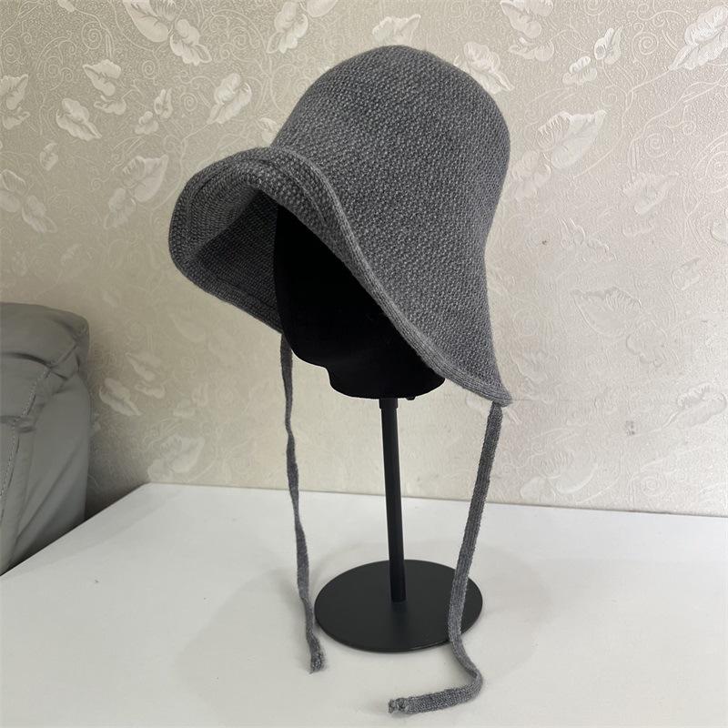 

Вязаная шапка-лоли из имитации кашемира с открытой спинкой, женская, осенне-зимняя, теплая, с защитой ушей, модная, милая шапка-панама, тренд M（56-58cm） серый