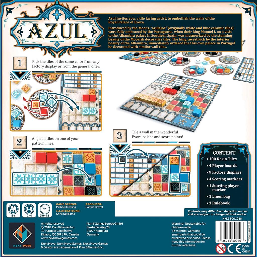 Azul Board Game Award-Winning Tile-Placement Strategy Games Beautiful Mosaic Art Family Fun
