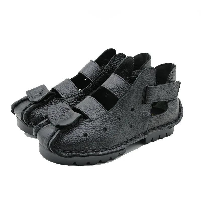 Summer New Soft-soled Flat-soled Leather Women's Shoes Personalized Casual Hole Women's Sandals Retro Handmade Sandals Tide