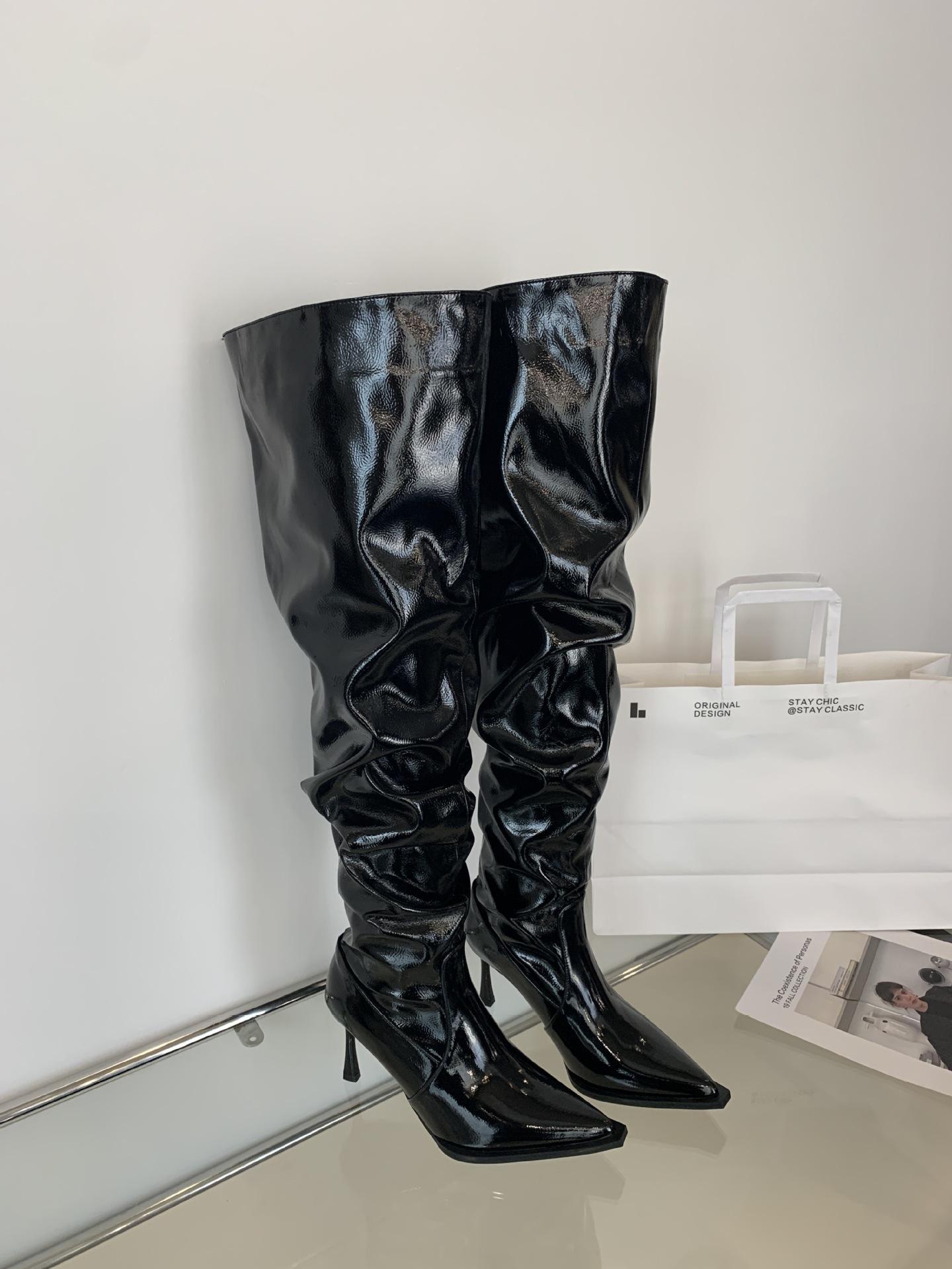 

High-heeled French pointed-toed over-the-knee boots for women s 2025 new winter velvet high stacking boots 39