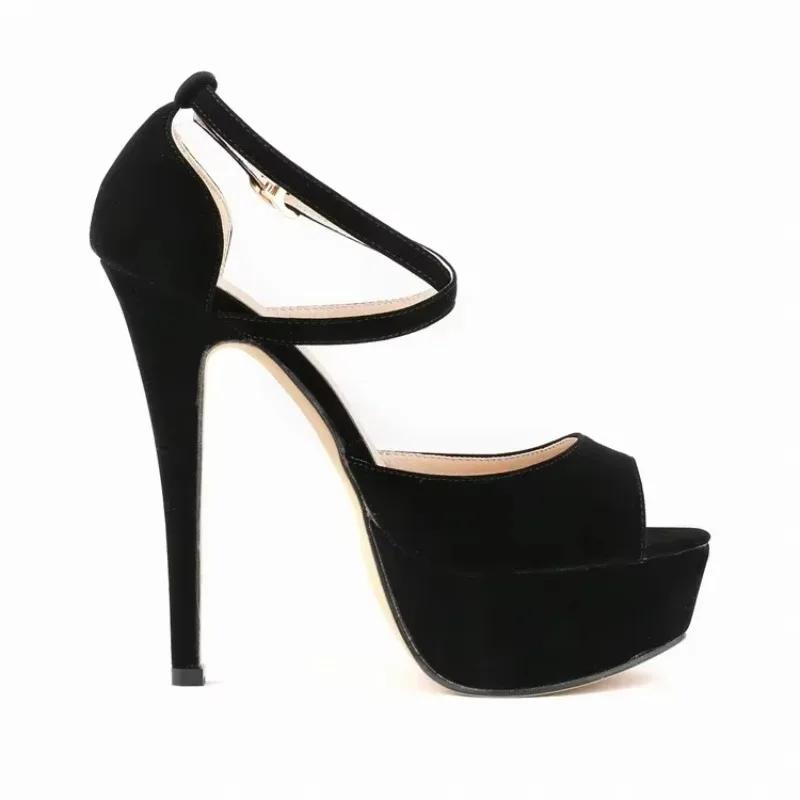 Women Pumps Stilettos Sexy 14cm Fashion Peep Toe High Heels Platform Ankle Strap Sandals Red Bridal Wedding Shoes Large Size 44