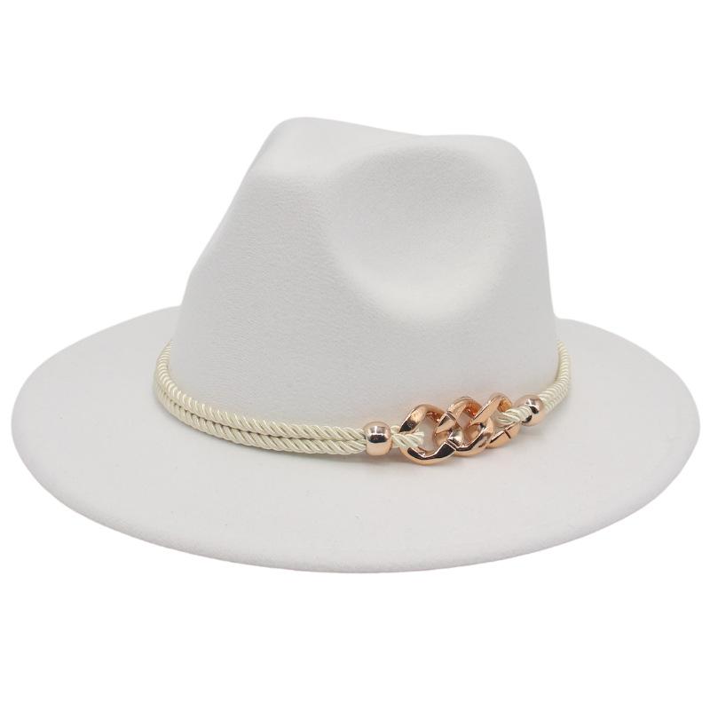 Jazz Hat Retro Men'S And Women'S Cotton Felt Hat Big Brim Panama Hat Gold Chain Hat