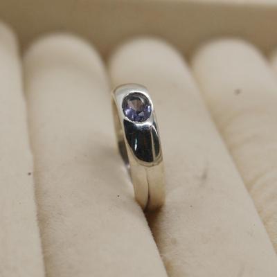 Genuine Blue Iolite Gemstone 925 Sterling Silver Ring, Signet Promise Band Spinel Ring