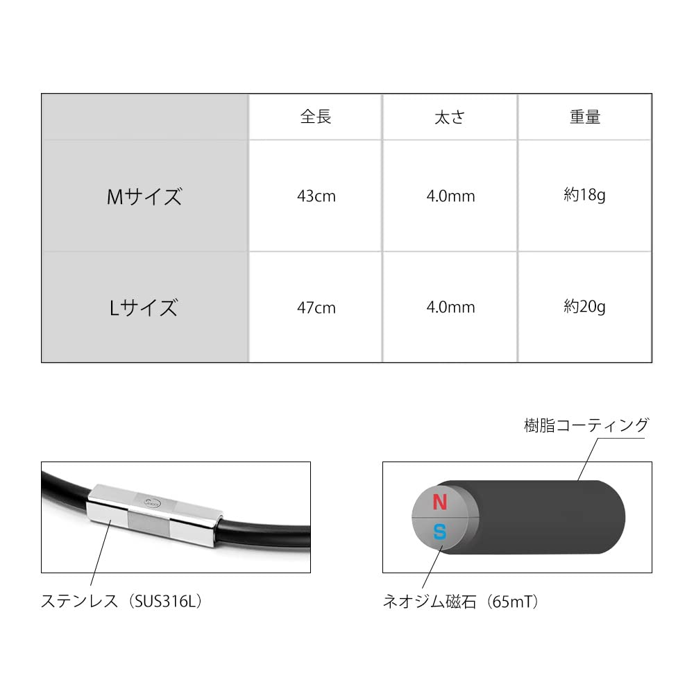 [Jeroot] Magneloop Magnetic Necklace for Men and Women, Strong, Sports, Simple, 47cm, Includes Exclusive Box