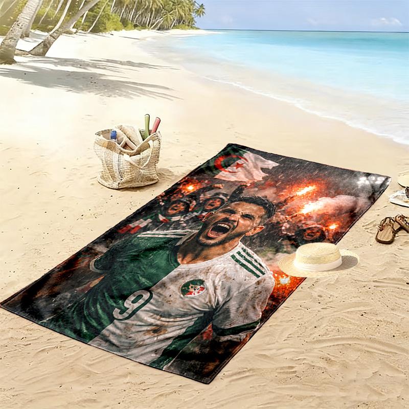 Asciugamano da Spiaggia con Stampa della Nazionale di Calcio dell'Algeria, Asciugamano Grande Morbido ad Asciugatura Rapida per Spiaggia Campeggio Nuoto
