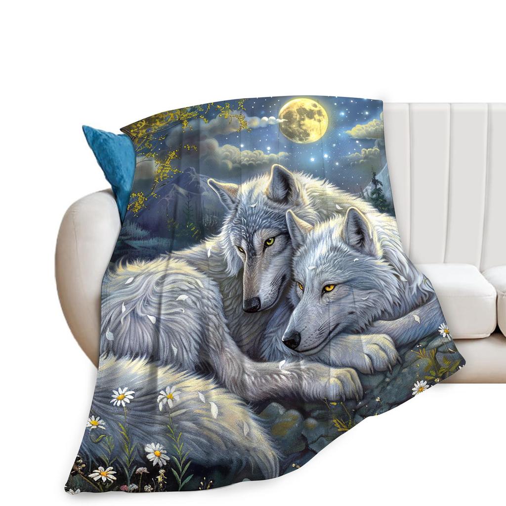 Wolf Deken Wilde Dier Wolf Print Fleece Deken Zacht Lichtgewicht Warm Flanellen Plaid voor Beddengoed Bank Tweepersoons King