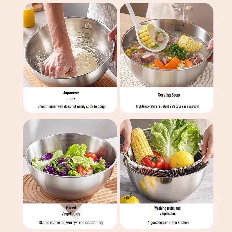 ZISIZ Stainless Steel Multi-purpose Mixing Bowl Set