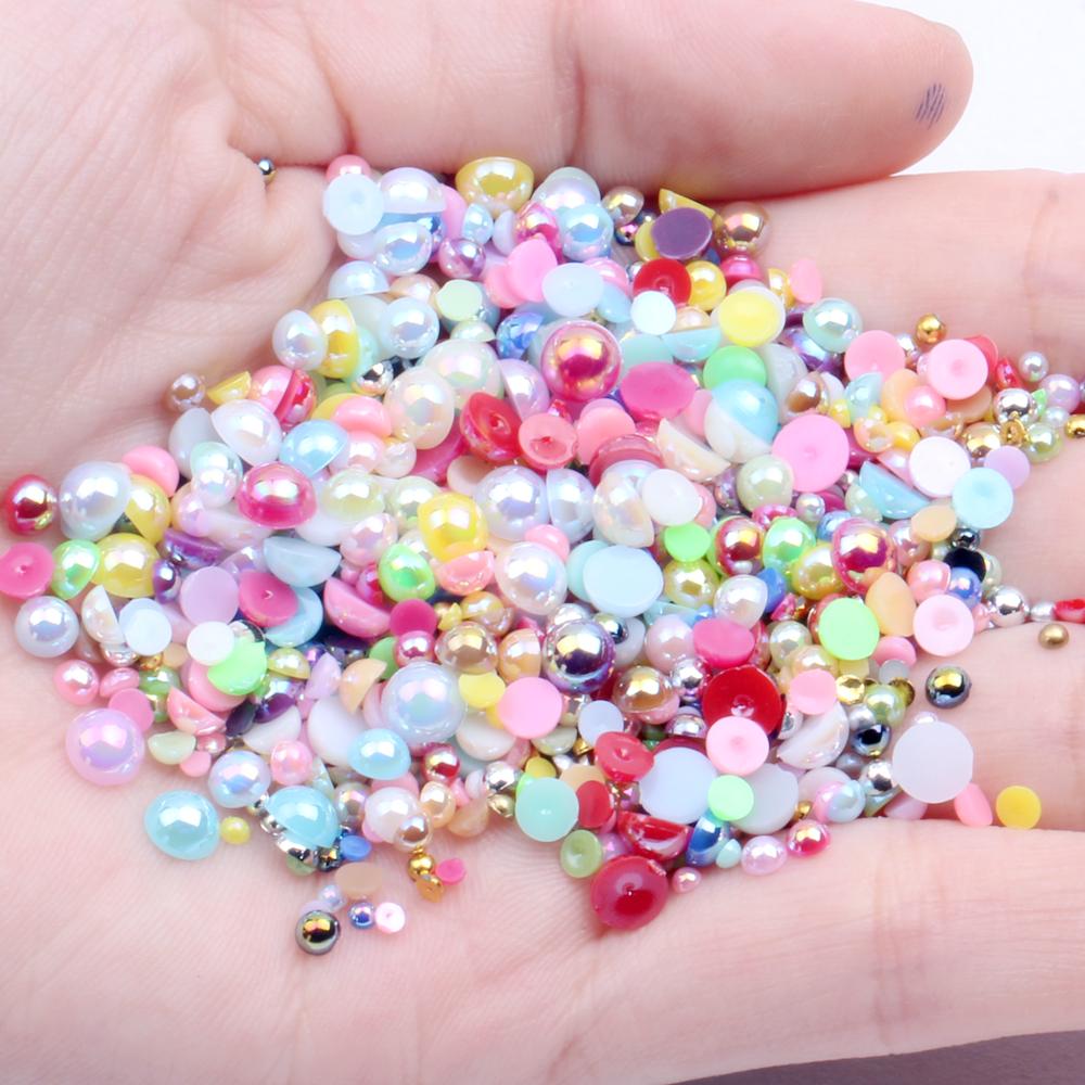 Resin Half Round Flatback Beads 2-6mm Mix Size Glue on Loose Rhinestones for Clothes Dresses DIY Crafts Scrapbook Decoration