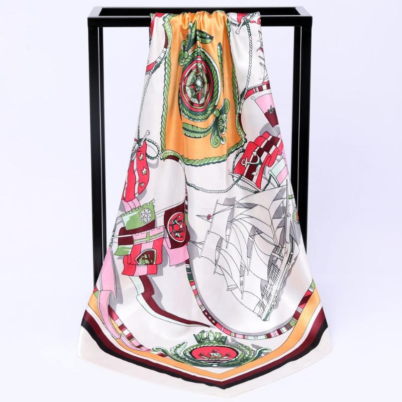 New sailboat printing simulation silk printing silk scarf fashion shawl sunscreen headscarf women