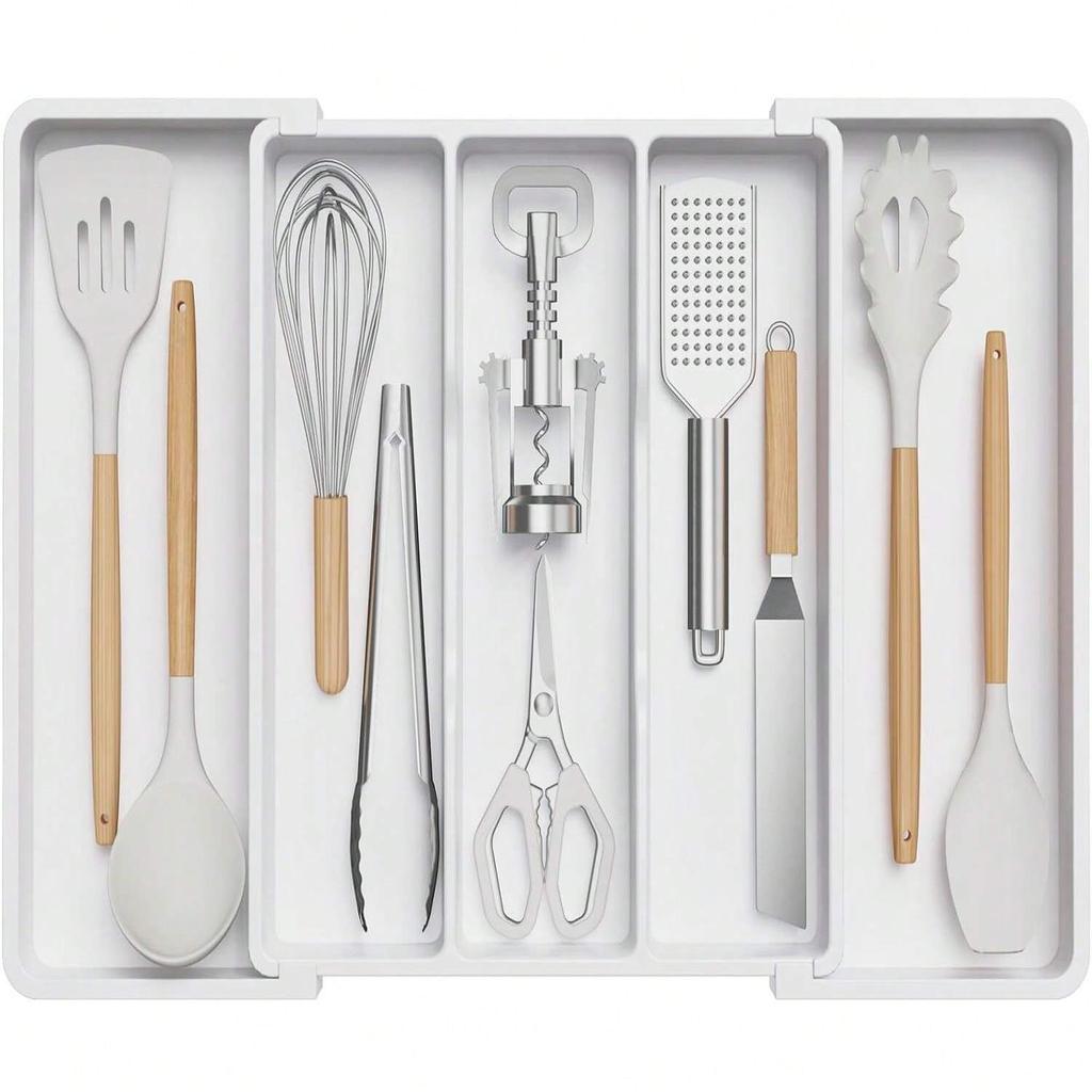 Expandable Kitchen Drawer Organizer - Adjustable Retractable Cutlery Storage Box with Dividers for Utensils, Home Organization