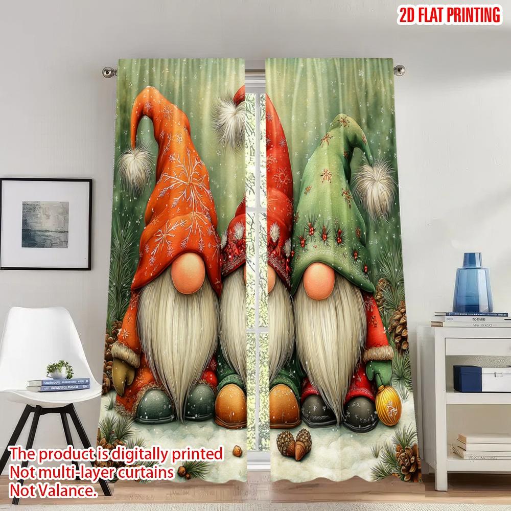 

Set Of 2 Flat Printing Merry Christmas Curtains Gnomes Snowflakes Celebration Digital Printed Polyester Drapes Party Curtain W100*H70(CM)-Rod Pocket&2PCS