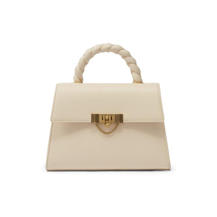 New CHARLES&KEITH PU Polyurethane One Shoulder Handbag Small Size Women's Beige/Black/Orange CK2-50270840