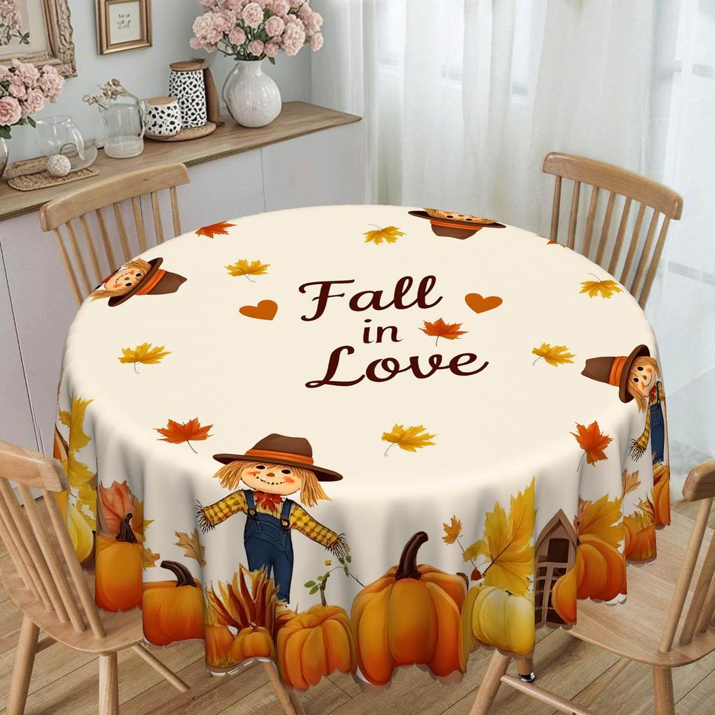 1 Thanksgiving Tablecloth - Printed With Pumpkin, Sunflower, Log Cabin And Autumn Leaves - Durable Polyester