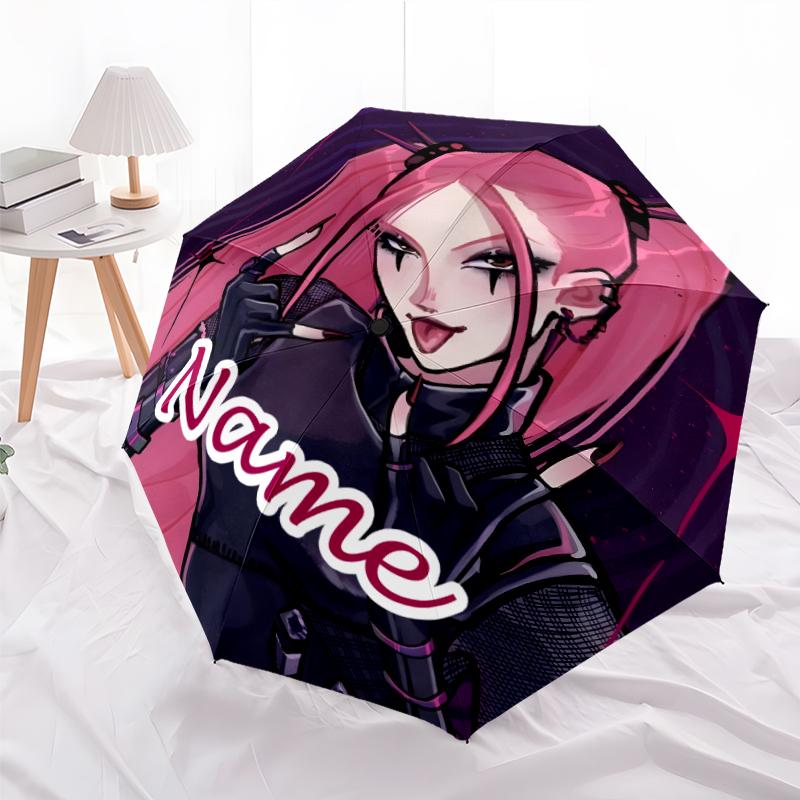 Parapluie Personnalisé Nom K-KPop Chasseurs de Démons Imprimé - Ouverture/Fermeture Automatique, Structure à Huit Côtes Durable, Parapluie Pliant Automatique