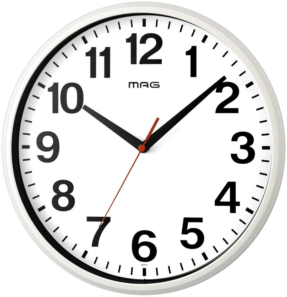 MAG Wall Clock Analog Schule Silent Continuous Second Hand White W-771WH-Z