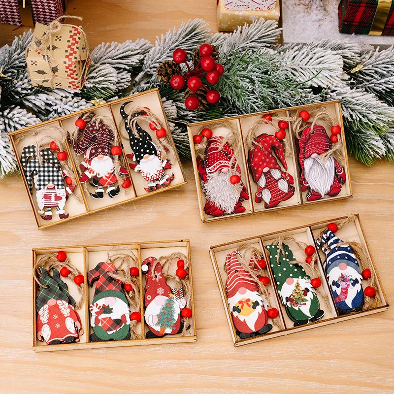 9/12Pcs Wooden Christmas Decorations Set - Pure Wood Pendants Xmas Tree Ornaments