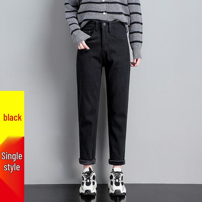 Coffee Brown Women's High-Waisted Velvet-Lined Loose Jeans - Winter 2025 Harajuku Style Trousers