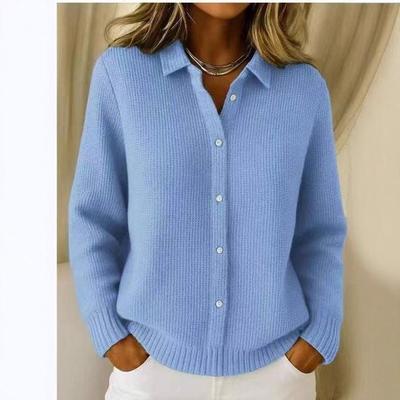 2025 Women's Solid Color Knit Lapel Cardigan Sweater Coat - Autumn/Winter Fashion