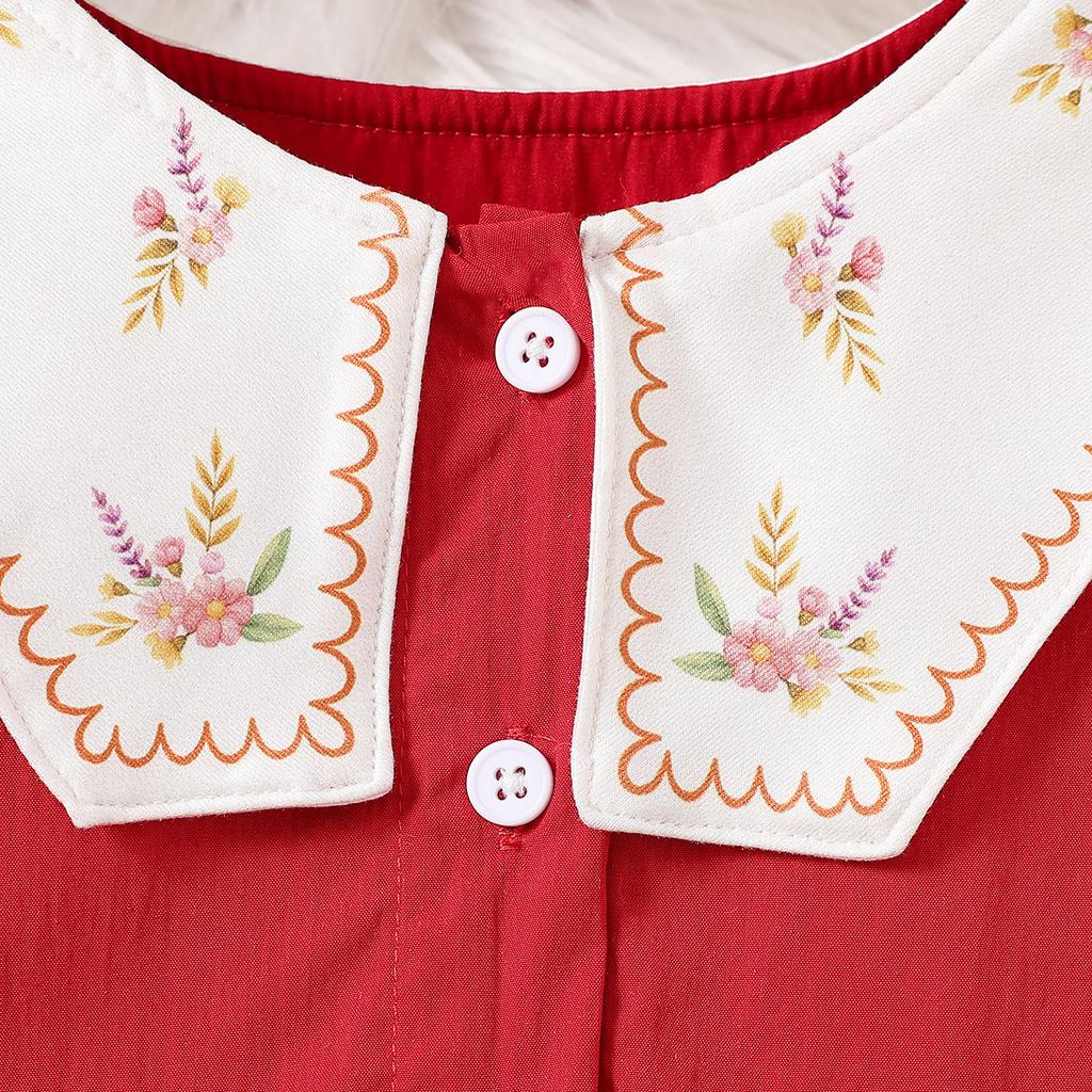 Elegant Red Dress for Girls Spring/Fall Children's Fashion Long-Sleeve Princess Dress