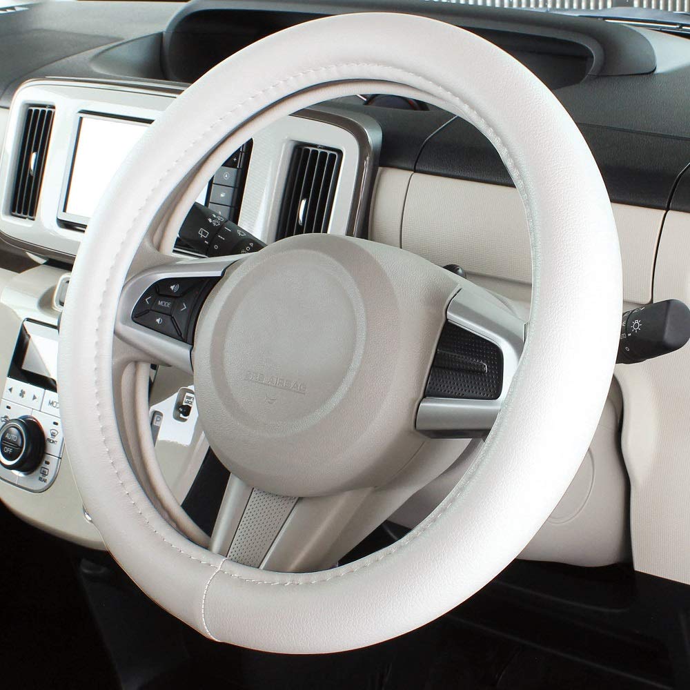 Tsuchiya Yac Car Interior Steering Wheel Soft Cover, Leather, White, Small, KC-Y107