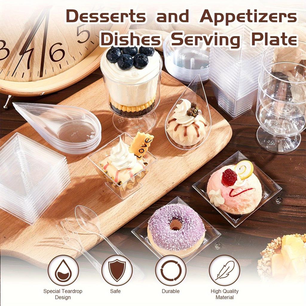 400ks Průhledné Talíře Dezertní Pohárky Lžíce Vidlička Sada Více Tvarů Plastové Pohárky na Zmrzlinu Jednorázové Nádobí Párty Jídelní Doplňky