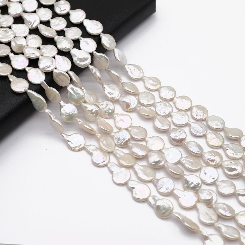 1String, White Natural Freshwater Pearls 11-13mm, Handmade Teardrop-shaped Pearl Beads for Jewelry Making DIY Crafts, Needlework 36cm