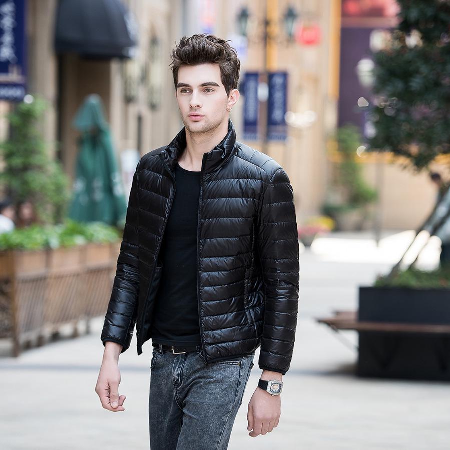 Men's Slim Fit Lightweight Down Jacket: Stand-Up Collar, Autumn/Winter Collection, Plus Sizes Available.