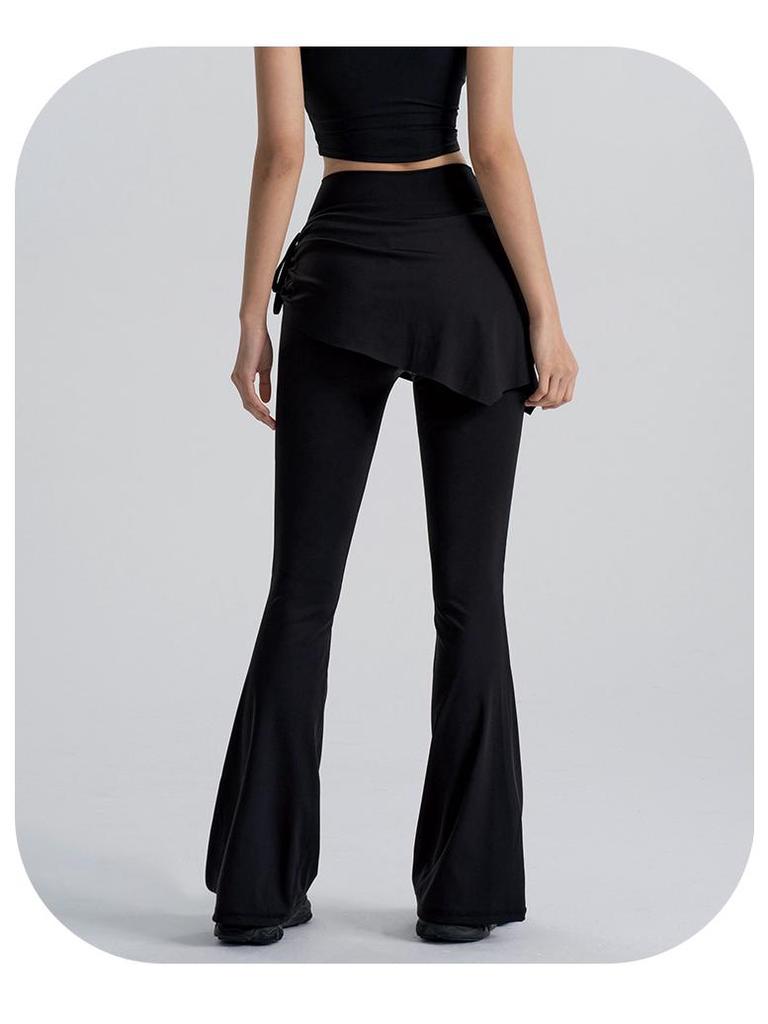 High-Waist Butt-Lifting Yoga Pants with Skirt Overlay for Women - Flared, Tight-Fitting, Anti-Exposure Fitness & Pilates Wear