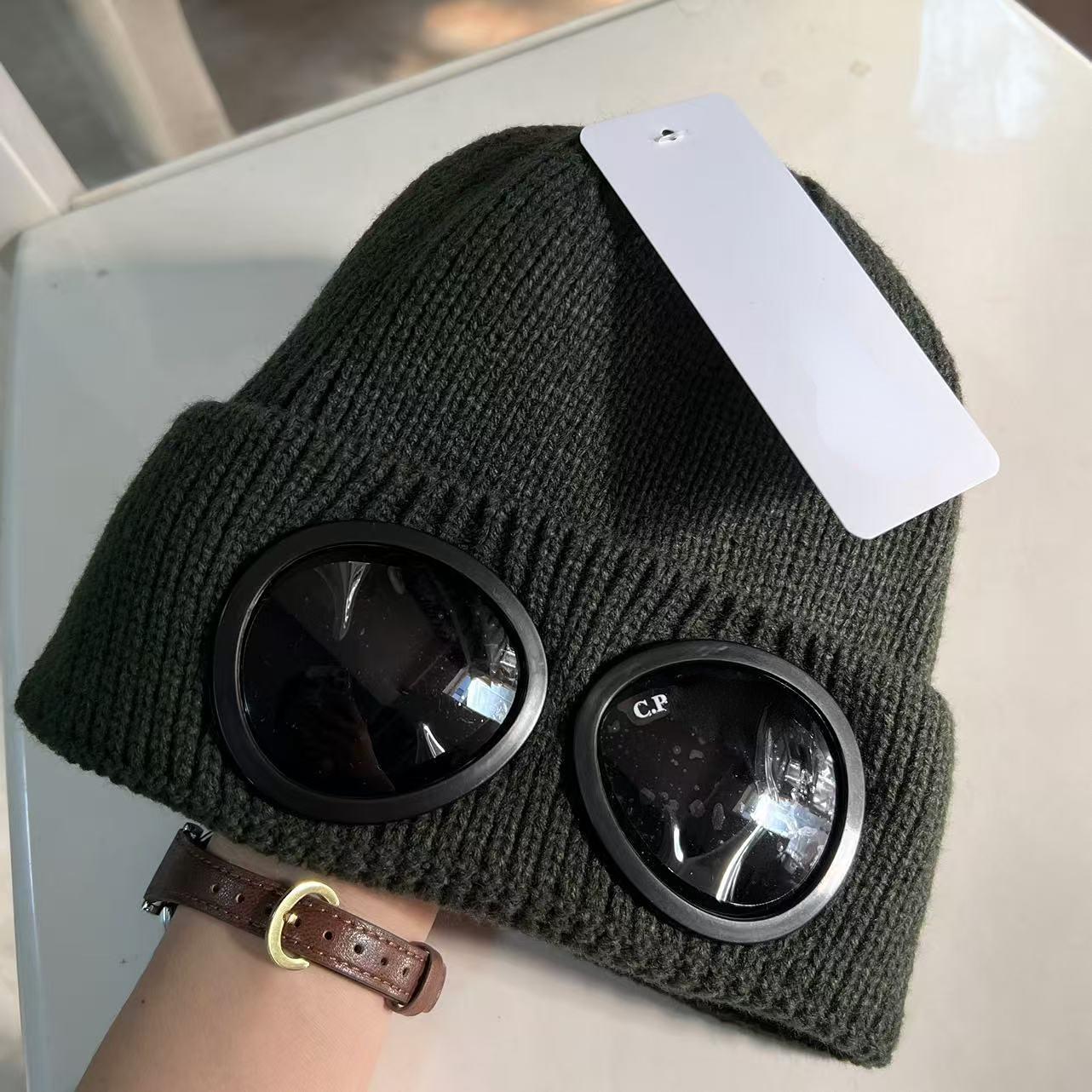 

Унисекс шапка-бини с защитными линзами, зимняя, лыжная, вязаная, со встроенными защитными очками, однотонная ребристая манжета для мужчин и женщин армия зеленый