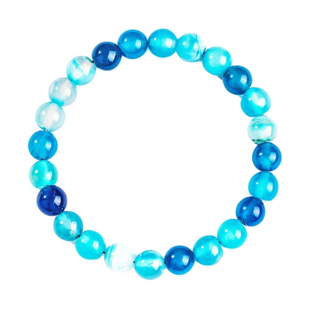 Festive Gifts Blue Striped Agate Beaded Bracelet Cool Fashion Jewelry For Men Women Daily Wear Gift