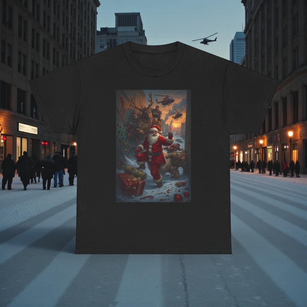 Santa Claus Urban Mayhem T-Shirt | Retro Street Art Christmas Parody Graphic Tee 3XL