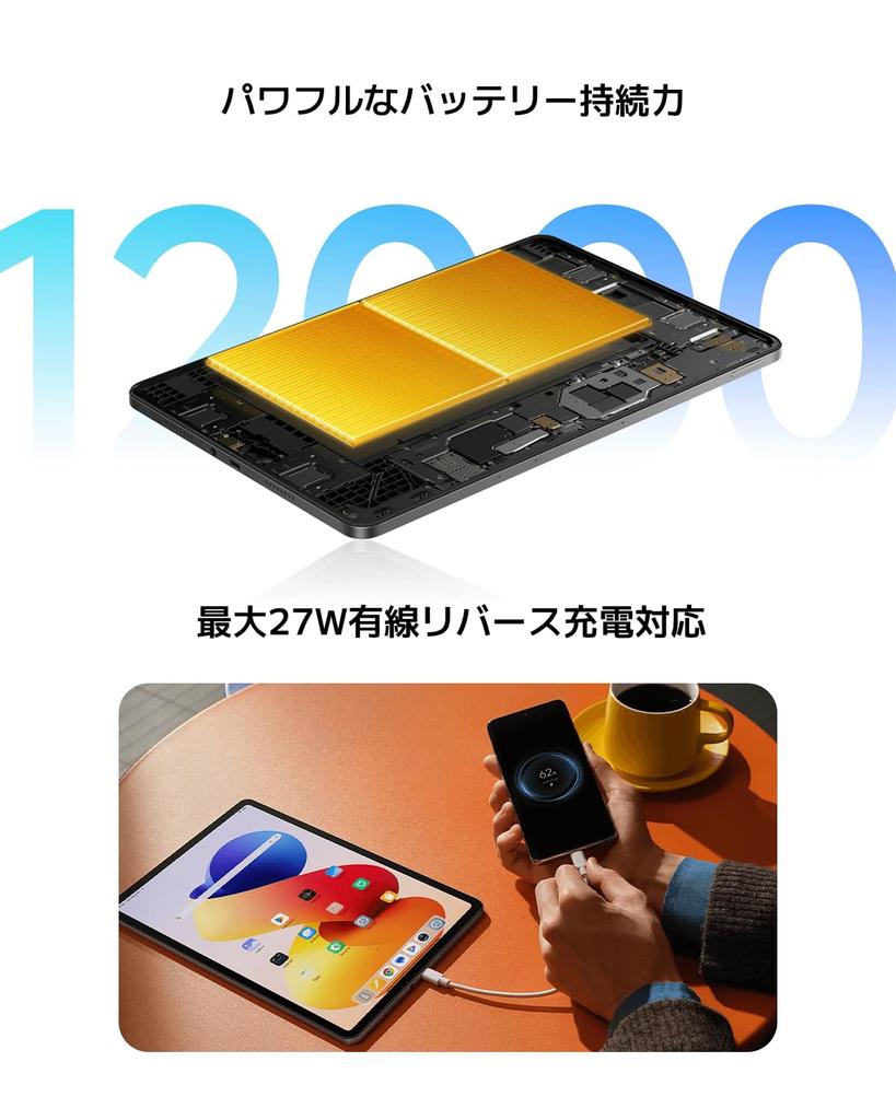 Xiaomi REDMI Pad 2 Pro Groß Dolby Atmos 12000mAh Reverse Snapdragon 7s Gen 4 Bis zu 2TB MicroSD-Karte Xiaomi Japanisches Silber Tablet, 6GB+128GB, 2.5K