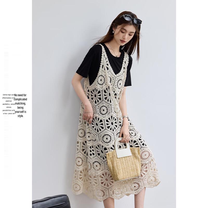 VICTORIA&VERA Layered Crocheted Vest Dress Set