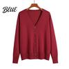 Lässiger lockerer Cardigan Damen Strickjacke Knopfleiste V-Ausschnitt Langarm Weicher Strickpullover Einfarbig Rippbündchen Oberbekleidung