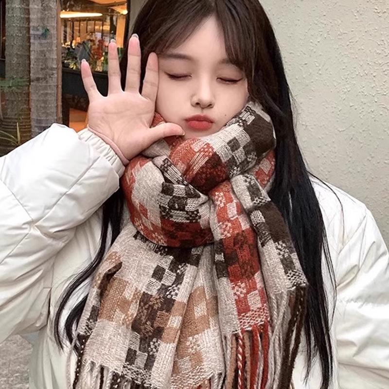 New Knitted Retro Scarf Headscarf Winter Women Men Preppy Plaid Tassel Warm Scarve Pashmina Mujer Female Male Wrap Shawl Unisex