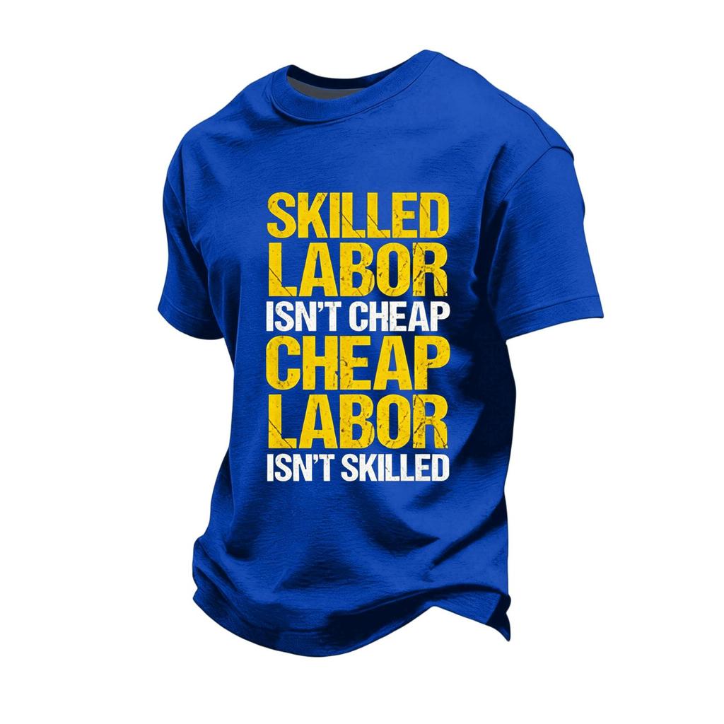 Men's Casual Loose Fit Short Sleeve T-Shirt Labor Day Graphic Printed Crew Neck Comfortable Workwear Top