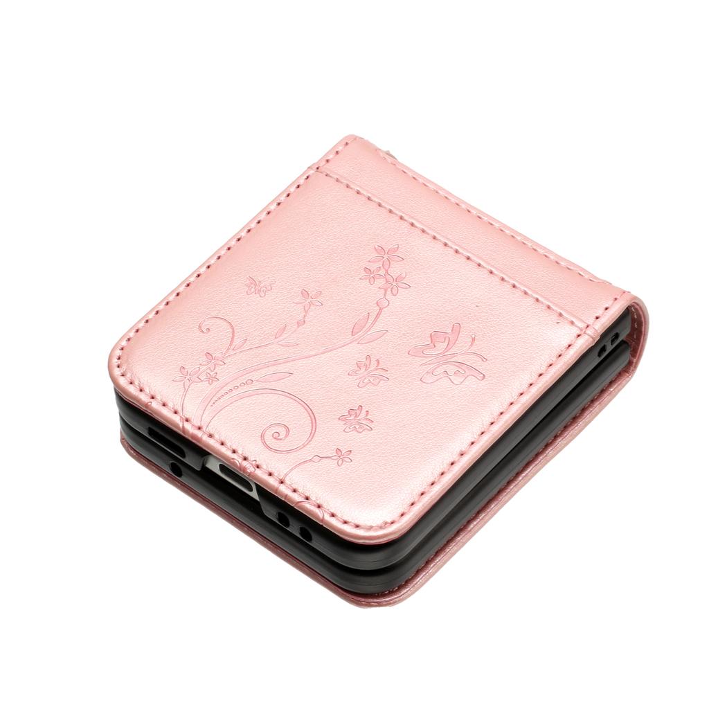 Voor Motorola Razr 60/50 5G Leren Hoesje Vlinder Bloem Bedrukt Telefoonhoesje met Polsband