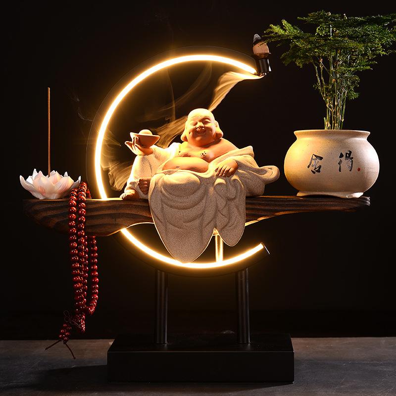Wealth-attracting Maitreya Buddha Figurehead Ceramic Smiling Buddha Creative Lighting New Chinese-style Zen-style Living Room En