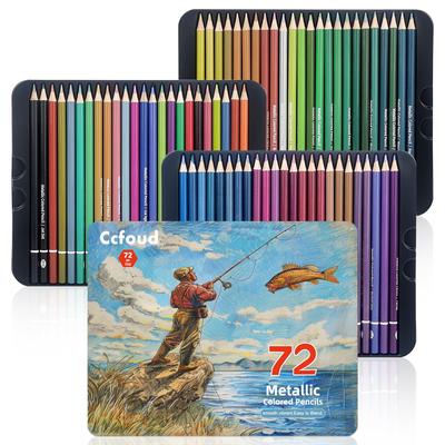 Metallic Colored Set with Metallic and Soft Cores for Professional Coloring and Ideal for and Artists Pencils, 72-Piece Colors, Oil-Based, Painting,