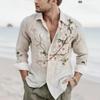 Camicia da uomo a maniche lunghe con ricamo floreale, colletto alla coreana, essenziale casual
