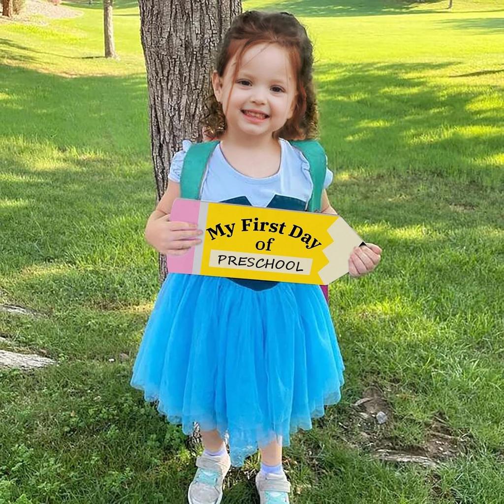 First Day of School Board - Double-Sided Printing Pencil First and Last Day of School Sign - 1st Day of Kindergarten Preschool Chalkboard for Back to