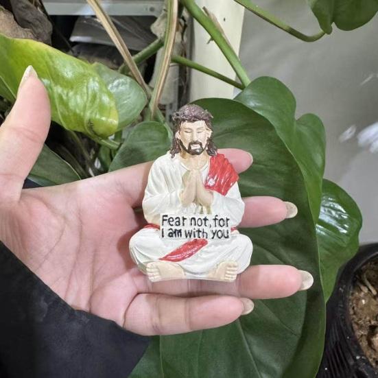 Resin Jesus Figurine Sitting Christ Statue Handmade Religious Desk Ornament for Home Office Car Dashboard Decor