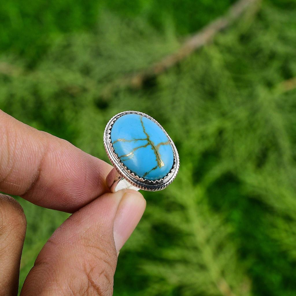 Mothers Day Sale Sterling Silver Copper Arizona Turquoise Stone Stackable Ring