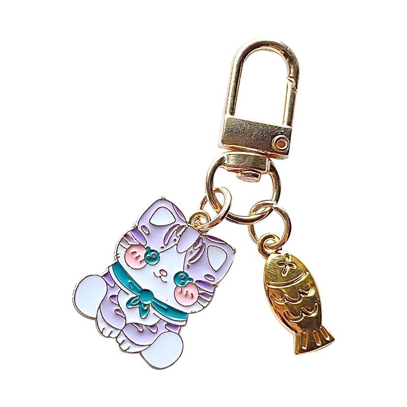 Japanese Style Cute Cat & Puppy Drip Oil Keychain - Cartoon Alloy Pendant Bag Charm