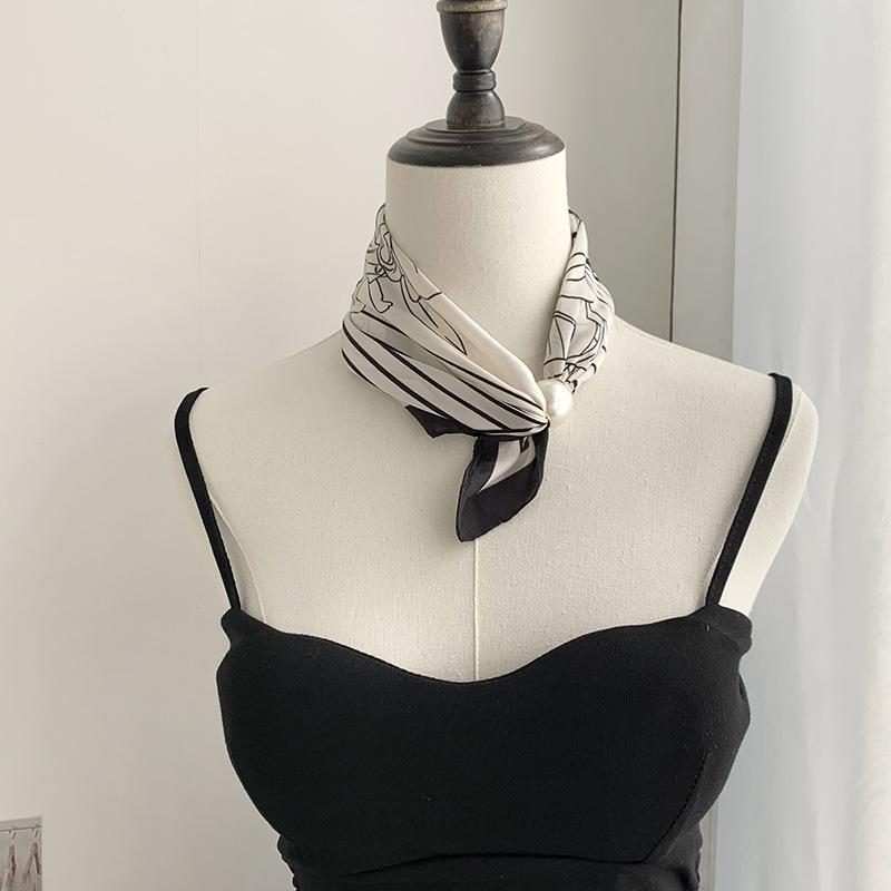 Silk scarf new pearl necklace spring and summer thin magnetic buckle lazy silk scarf women's pendant scarf collarbone chain