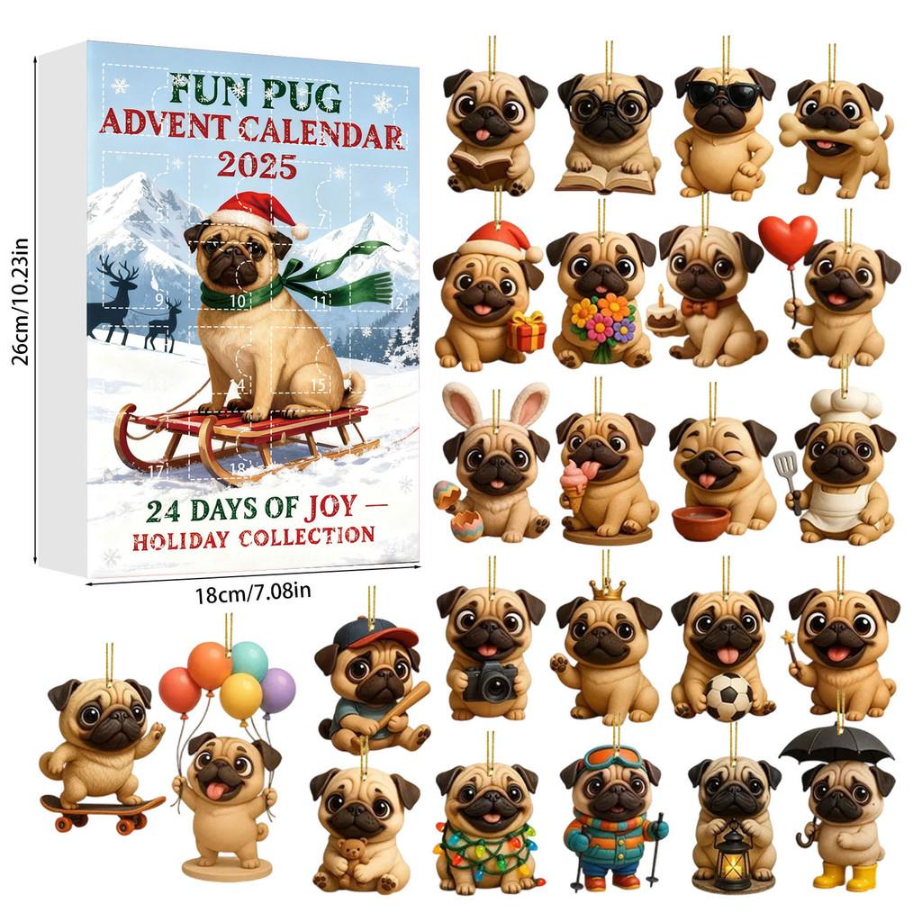 Christmas Pug Cat Horse Corgi Series Acrylic Advent Calendar With 24 Animal Figurines For Festive Decor