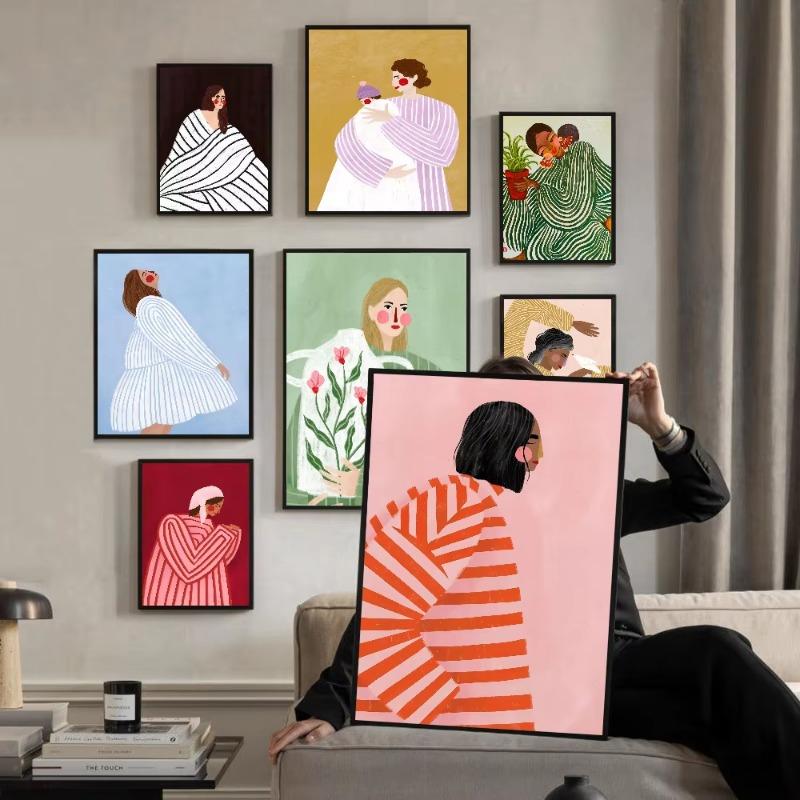 Fashion Girl Retro Sticker Poster Wall Art Home Decoration White Paper Print Art Poster Wall Sticker