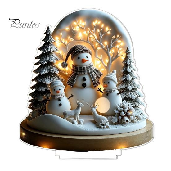 Christmas Party Centerpieces Winter Ornaments, Double-sided Acrylic Snowman/Santa Claus/Reindeer/Cottage Table Xmas Fireplace Decorations for Holiday