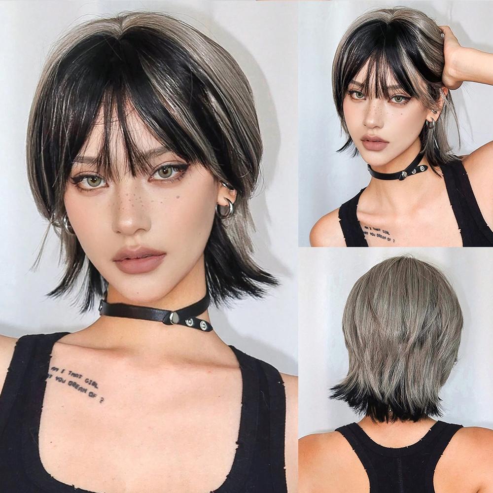 

EASIHAIR Короткие черные синтетические парики Боб Прямой Пикси Стрижка Слоистый Парик для косплея для женщин Повседневные парики для вечеринок С челкой Термостойкие волосы